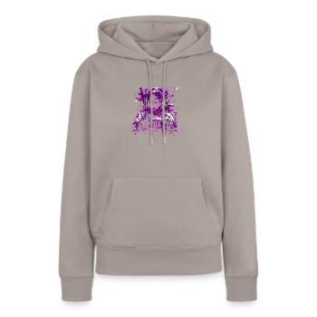 80 ans de tige glitch astronaute tons violets cosmos - Sweat à capuche Premium bio Femme - taupe - Devant - Julia (174cm)