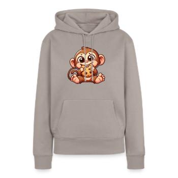 Schimpanse mit Keks Süße Versuchung - Frauen Premium Bio Hoodie - Taupe - Vorne - Julia (174cm)