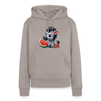 Zebra Mit Wassermelone Fruchtig Lustig - Frauen Premium Bio Hoodie - Taupe - Vorne - Julia (174cm)