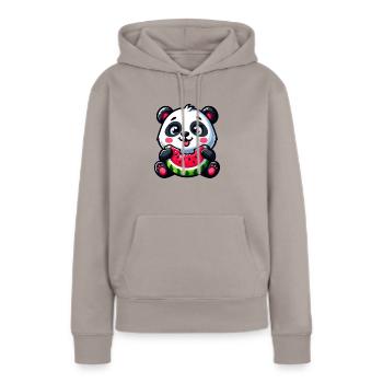 Panda Mit Wassermelone Fruchtig Lustig - Frauen Premium Bio Hoodie - Taupe - Vorne - Julia (174cm)