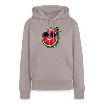 Coole Wassermelone mit Sonnenbrille fruchtig - Frauen Premium Bio Hoodie - Taupe - Vorne - Julia (174cm)