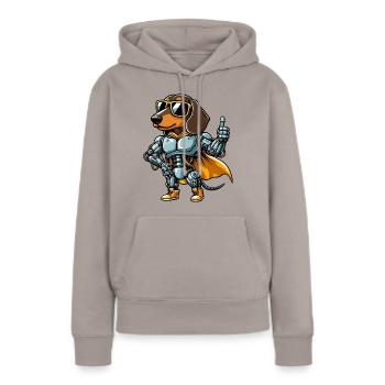 Teckel Robot Cyborg Sci-Fi Chien Mech Design - Sweat à capuche Premium bio Femme - taupe - Devant - Julia (174cm)