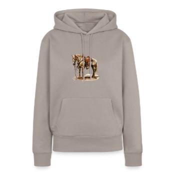 Cheval de selle western en selle brune - Sweat à capuche Premium bio Femme - taupe - Devant - Julia (174cm)