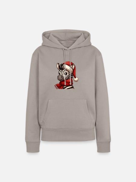 Niedliches Zebra Mit Weihnachtshut - Frauen Premium Bio Hoodie - Taupe