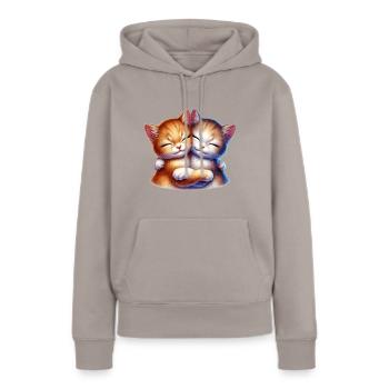 Zwei Kuschelnde Kätzchen in Liebevoller Umarmung - Frauen Premium Bio Hoodie - Taupe - Vorne - Julia (174cm)