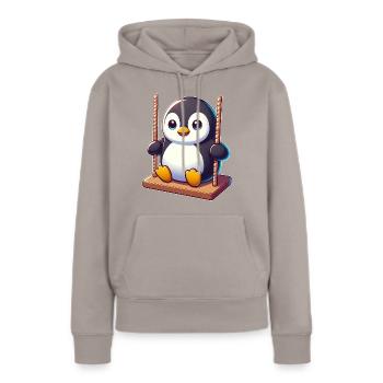 Süßer Pinguin auf Schaukel Spielplatz Cartoon - Frauen Premium Bio Hoodie - Taupe - Vorne - Julia (174cm)