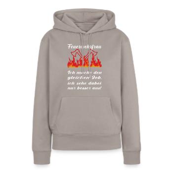 Feuerwehrfrau - Frauen Premium Bio Hoodie - Taupe - Vorne - Julia (174cm)