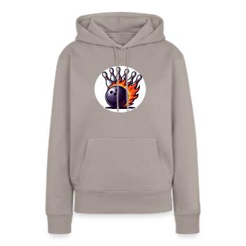 Boule de bowling en feu - Sweat à capuche Premium bio Femme - taupe - Devant - Julia (174cm)