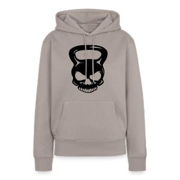 Kettlebell Skull - Totenkopf Kugelhantel - Frauen Premium Bio Hoodie - Taupe - Vorne - Julia (174cm)