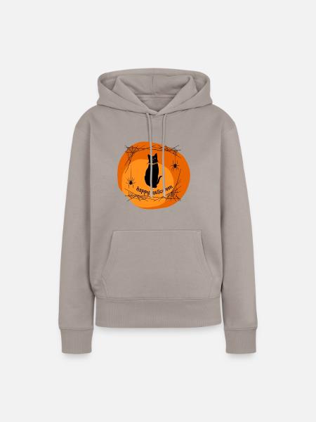Pfotschafter Halloween Kollektion Katze und Spinne - Frauen Premium Bio Hoodie - Taupe