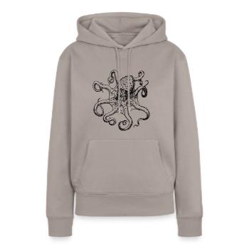 poulpe géant calmar, poulpe, calmar, poissons seiche - Sweat à capuche Premium bio Femme - taupe - Devant - Julia (174cm)
