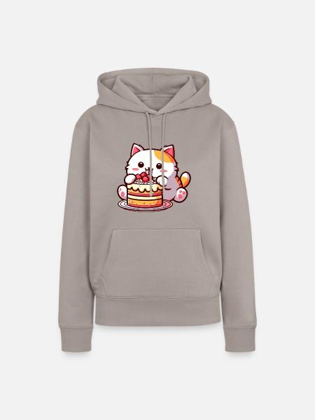 Kirschkuchen-Genuss: Süße Comic-Katze Nascht - Frauen Premium Bio Hoodie - Taupe