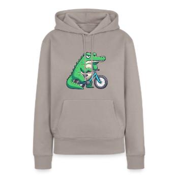 Drôle de crocodile sur le vélo ennuyeux - Sweat à capuche Premium bio Femme - taupe - Devant - Julia (174cm)