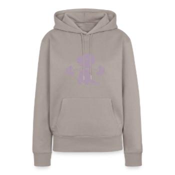 T-Rex avec entraînement avec haltères - Sweat à capuche Premium bio Femme - taupe - Devant - Julia (174cm)