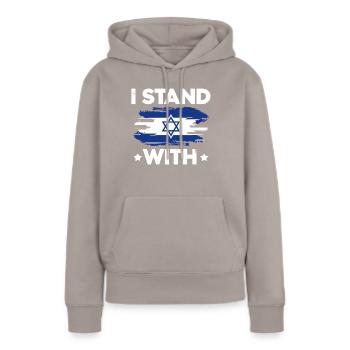 Je suis aux côtés d’Israël - Sweat à capuche Premium bio Femme - taupe - Devant - Julia (174cm)