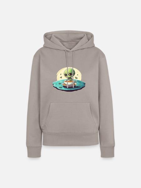 grünes alien kaffee kaffeetrinker - Frauen Premium Bio Hoodie - Taupe