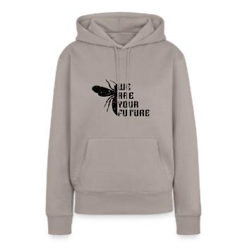 Bienen Wir sind die Zukunft - Frauen Premium Bio Hoodie - Taupe - Vorne - Julia (174cm)