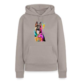 Farbkleckse Schäferhund - Frauen Premium Bio Hoodie - Taupe - Vorne - Julia (174cm)