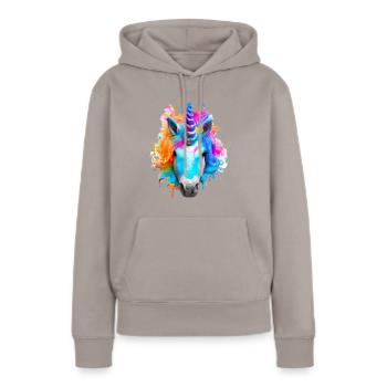 Farbenfrohes Einhorn - Frauen Premium Bio Hoodie - Taupe - Vorne - Julia (174cm)
