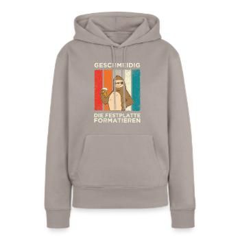 Geschmeidig Festplatte Formatieren Faultier Bier - Frauen Premium Bio Hoodie - Taupe - Vorne - Julia (174cm)