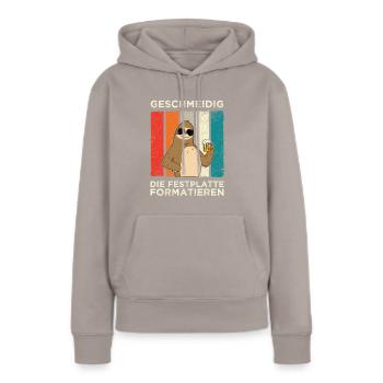 Geschmeidig Festplatte Formatieren Faultier Bier - Frauen Premium Bio Hoodie - Taupe - Vorne - Julia (174cm)