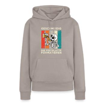 Geschmeidig Festplatte Formatieren Skelett Bier - Frauen Premium Bio Hoodie - Taupe - Vorne - Julia (174cm)
