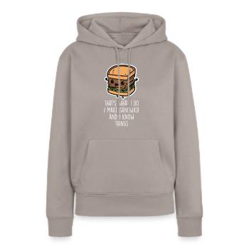 Sandwichs amusants pour les amateurs de sandwichs - Sweat à capuche Premium bio Femme - taupe - Devant - Julia (174cm)