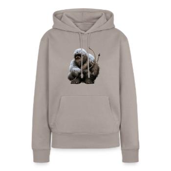 Yéti avec arc et flèches - Sweat à capuche Premium bio Femme - taupe - Devant - Julia (174cm)