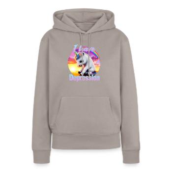 Depressives Einhorn im Sonnenuntergang - Frauen Premium Bio Hoodie - Taupe - Vorne - Julia (174cm)