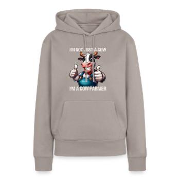 Vache fermière - Sweat à capuche Premium bio Femme - taupe - Devant - Julia (174cm)
