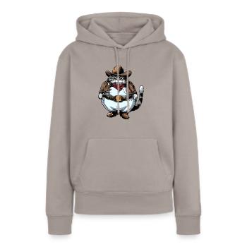 Gros chat cowboy - Sweat à capuche Premium bio Femme - taupe - Devant - Julia (174cm)