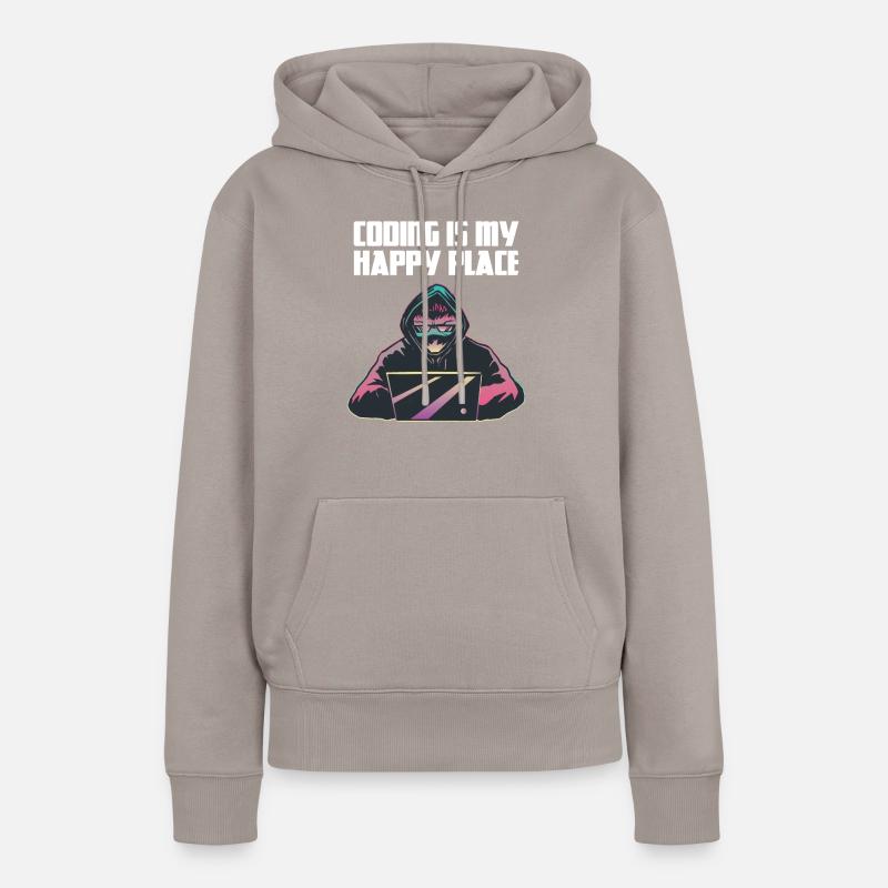 Coding is my happy place - Frauen Premium Bio Hoodie - Taupe