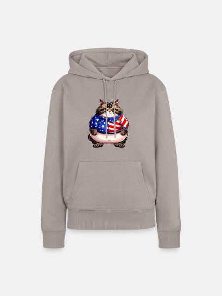 Amerikanische Flaggen-Katze - Frauen Premium Bio Hoodie - Taupe