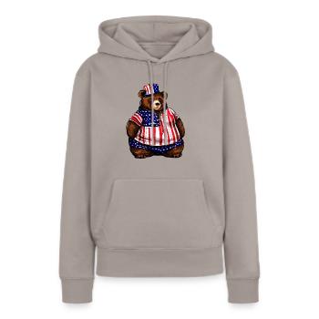 Gros ours américain - Sweat à capuche Premium bio Femme - taupe - Devant - Julia (174cm)