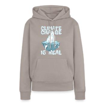 LE CHANGEMENT CLIMATIQUE EST RÉEL - Changement climatique Protection du climat - Sweat à capuche Premium bio Femme - taupe - Devant - Julia (174cm)