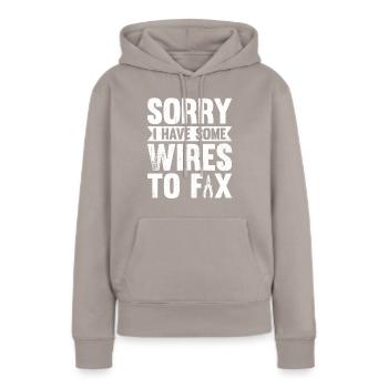 Électricien Dire Compagnon Électricien - Sweat à capuche Premium bio Femme - taupe - Devant - Julia (174cm)