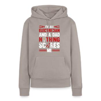 Électricien Dire Compagnon Électricien - Sweat à capuche Premium bio Femme - taupe - Devant - Julia (174cm)