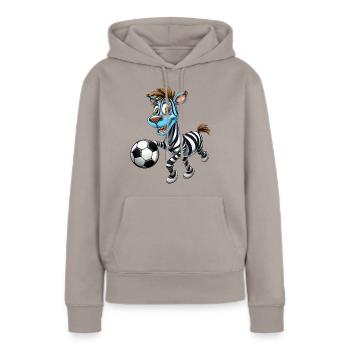 Zebra Fußballer - Eleganz auf dem Fußballfeld. - Frauen Premium Bio Hoodie - Taupe - Vorne - Julia (174cm)