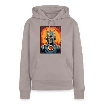 Art Deco Cartoon Retro Roboter Invasion - Frauen Premium Bio Hoodie - Taupe - Vorne - Julia (174cm)