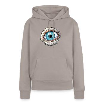 Un œil énorme, méfiez-vous ! - Sweat à capuche Premium bio Femme - taupe - Devant - Julia (174cm)