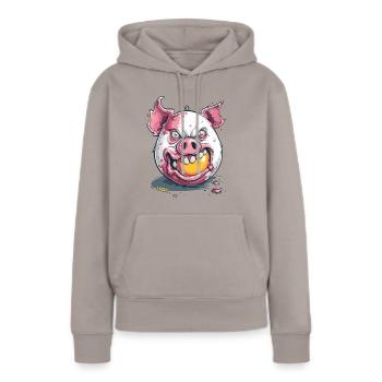 Horror: Zombie-Schwein frisst Eigelb - Frauen Premium Bio Hoodie - Taupe - Vorne - Julia (174cm)