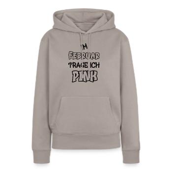 En février, je porte du rose en disant couleur rose - Sweat à capuche Premium bio Femme - taupe - Devant - Julia (174cm)