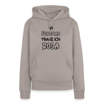 En février, je porte du rose en disant couleur rose - Sweat à capuche Premium bio Femme - taupe - Devant - Julia (174cm)
