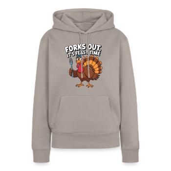Dinde drôle de Thanksgiving - Sweat à capuche Premium bio Femme - taupe - Devant - Julia (174cm)