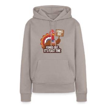 Dinde drôle de Thanksgiving - Sweat à capuche Premium bio Femme - taupe - Devant - Julia (174cm)
