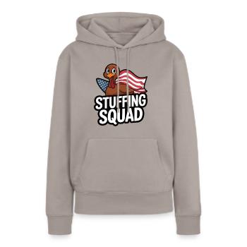 Dinde drôle de Thanksgiving - Sweat à capuche Premium bio Femme - taupe - Devant - Julia (174cm)