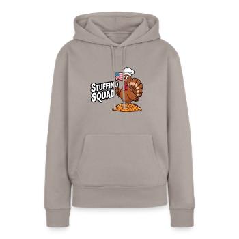 Dinde drôle de Thanksgiving - Sweat à capuche Premium bio Femme - taupe - Devant - Julia (174cm)