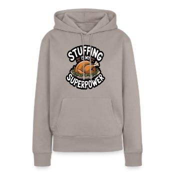 Dinde drôle de Thanksgiving - Sweat à capuche Premium bio Femme - taupe - Devant - Julia (174cm)