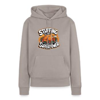 Dinde drôle de Thanksgiving - Sweat à capuche Premium bio Femme - taupe - Devant - Julia (174cm)
