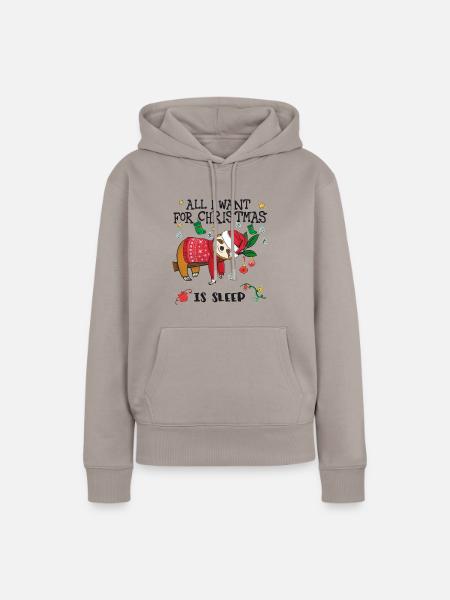 Faultier mit Weihnachtspullover - Frauen Premium Bio Hoodie - Taupe